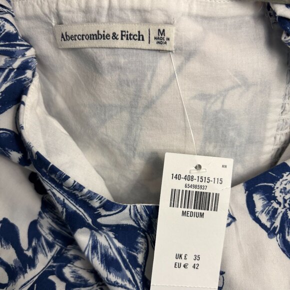 NWT Abercrombie & Fitch Ruffled Sleeve Top Sz Medium Blue & White - Picture 4 of 4